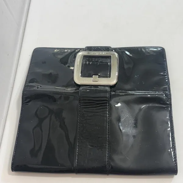 Michael Kors Buckle‎ Black Designer Old Money Minimalist Patent Leather Clutch - Image 4