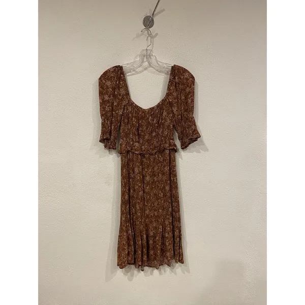 Bohme Dress Womens Small Brown Floral Puff Sleeve Ruffle Fit Flare Boho Sundress - Image 4