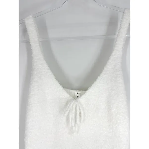 Misscosy White Fuzzy Knit Nightgown V-Neck Tie Front Sleeveless Size 8 - Image 3