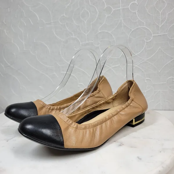 Nurture Luxford Ballet Flat Shoes Womens 7.5 Tan Black Leather Slip On Round Toe - Image 14