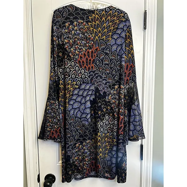 MSK Blue Paisley Flared Bell Sleeve Shift Dress Boho Floral Womens M/L READ - Image 13