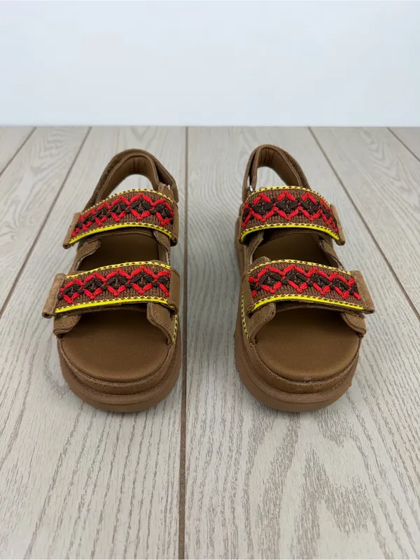 UGG Women's Goldenstar Heritage Braid Embroidered Suede Sandal US8 Chestnut $140 - Image 2