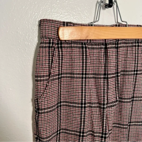 Hollister Women's Sz Small Ultra High-Rise Pant Plaid Houndstooth Beige Burgundy - Image 7