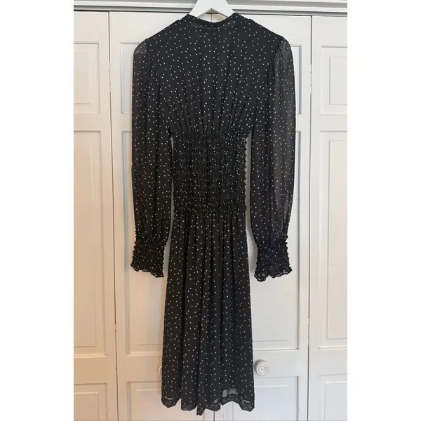 Max studio black polka dot smocked waist long sleeve dress size small - Image 6