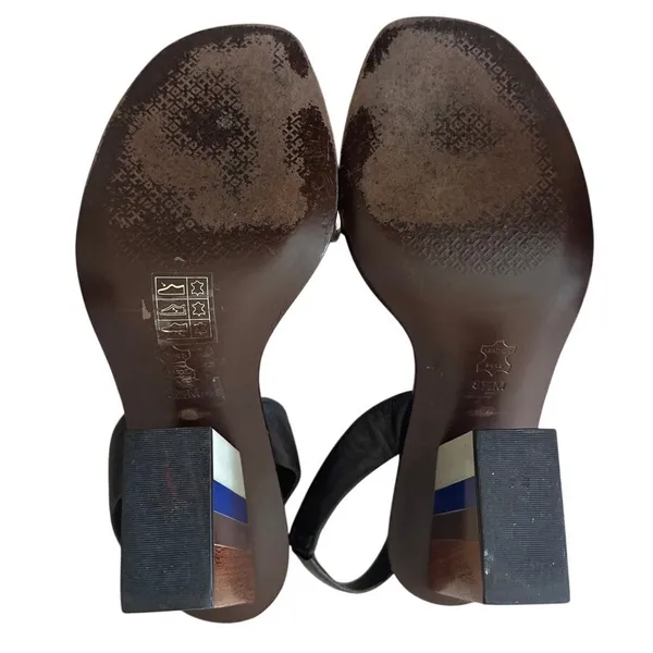 Tory Burch Emori Slingback Sandals‎ Wood Lucite Heel 8.5 - Image 8