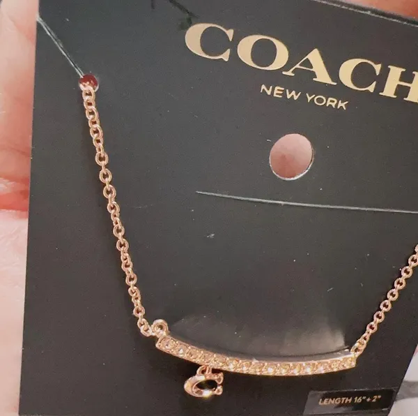 Coach RoseGold Pave Signature Bar Necklace 91431 NWT - Image 2