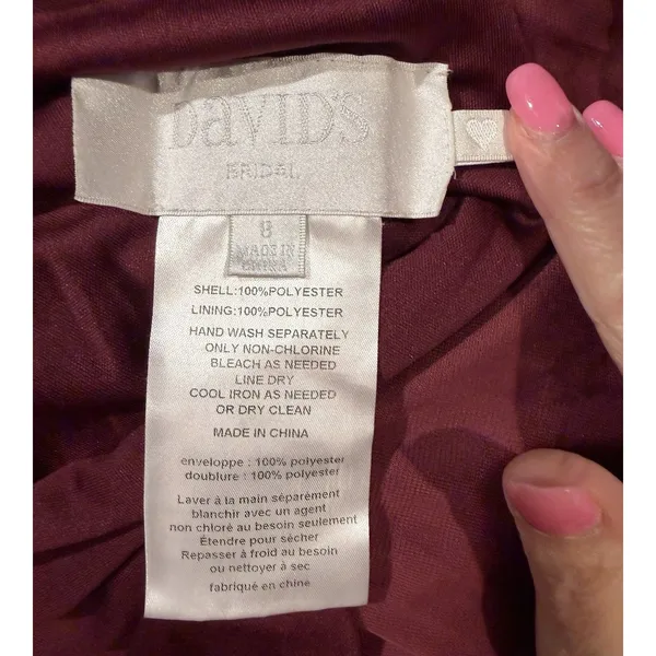 NWT David’s Bridal Soft Mesh Halter Bridesmaid Dress with Slim Sash Wine Maxi 8 - Image 9