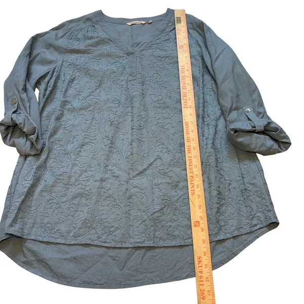 Soft Surroundings Embroidered Linen Blend Tunic Top Blue V-Neck‎ Plus Size 1X - Image 5
