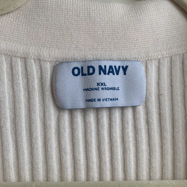 Old Navy Rib-Knit Johnny Collar Sweater Top (Sz XXL) White Ribbed Long Sleeve - Image 7
