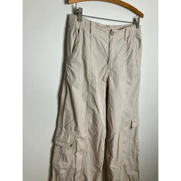 Zara Cargo Pants Womens Large Beige Excellent Wide Leg Utility Cotton Poplin - Image 2