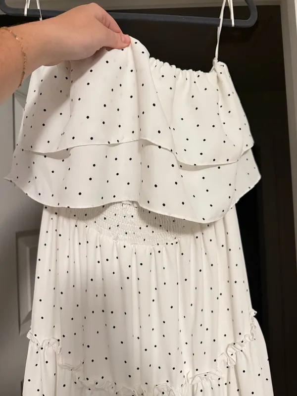 1. State Revolve Strapless Midi Dress white polka dot - Image 4