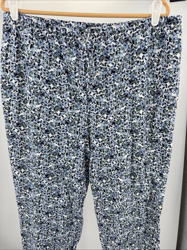 Garnet Hill Blue Green Floral Pajama set organic cotton long sleeve pants L/XL - Image 3