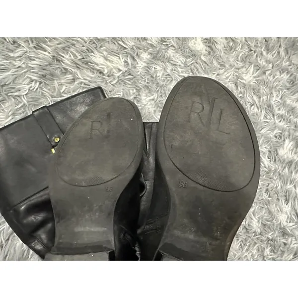 RALPH LAUREN MESA Black Leather Riding Gold Buckle Tall Equestrian Size 9 - Image 11