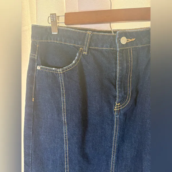 Zara Denim MIDI Jean‎ Skirt Back Slit Long Size XL EUC! 456 - Image 2