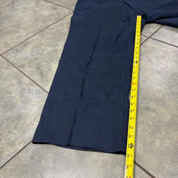 Orvis Wide Leg 100% Linen Solid Navy Drawstring Cropped Pant Large Beach Resort - Image 11