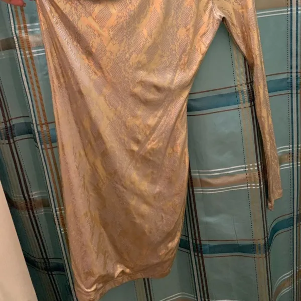 Symphony gold foil snakeskin backless crisscross mini dress one shoulder long si - Image 3