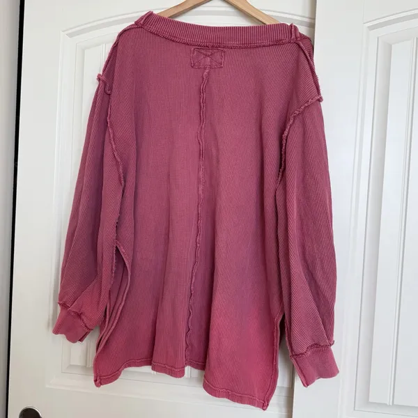 Free People Asher Thermal Oversized Shirt Stolen Kiss Maroon Red - Image 4