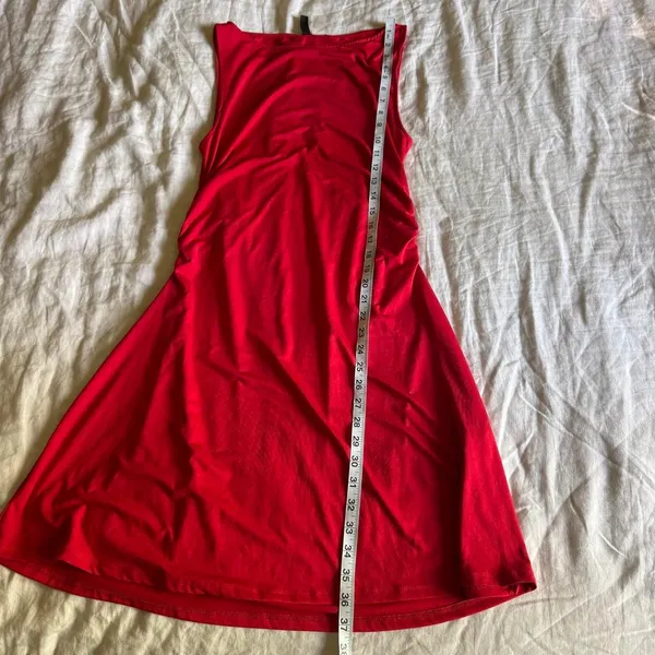 H&M Divided Red Ruched Side Sleeveless Fit & Flare Mini Dress L Y2K Party - Image 6