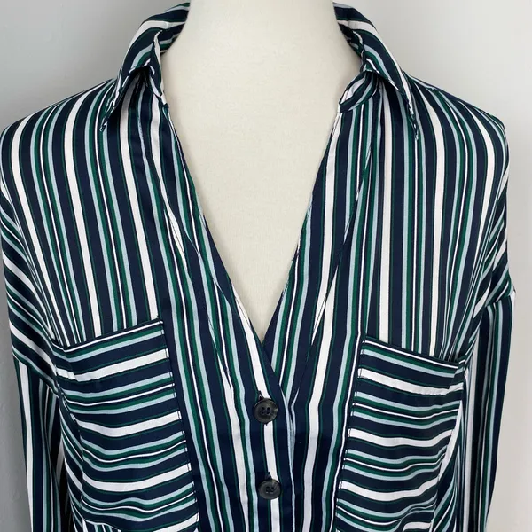 Free People Mad About You Striped Satin Button Down Shirt Small - Image 5