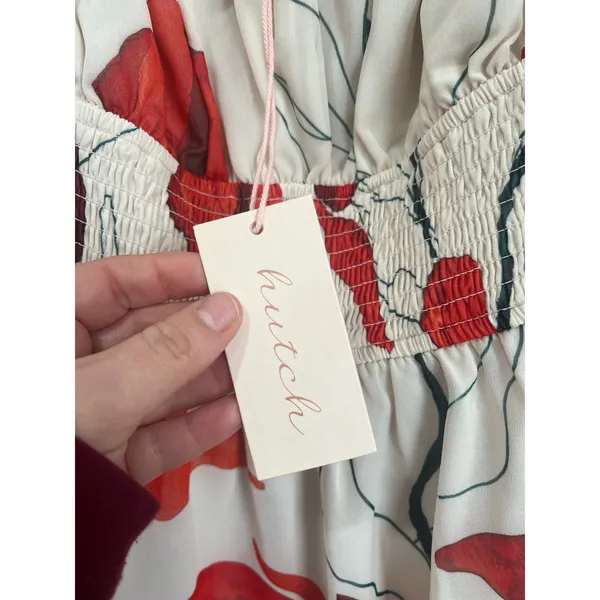 Hutch Bertie‎ Red Poppy Chiffon Mini Dress Square Neck Long Sleeve Size M NWT - Image 7