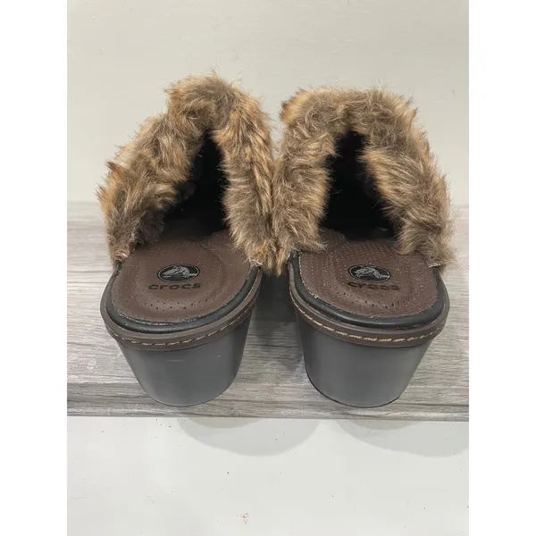 Crocs Gretel Black Faux Fur Lined Clog Mules Wedge Heel Womens Size 9‎ - Image 3