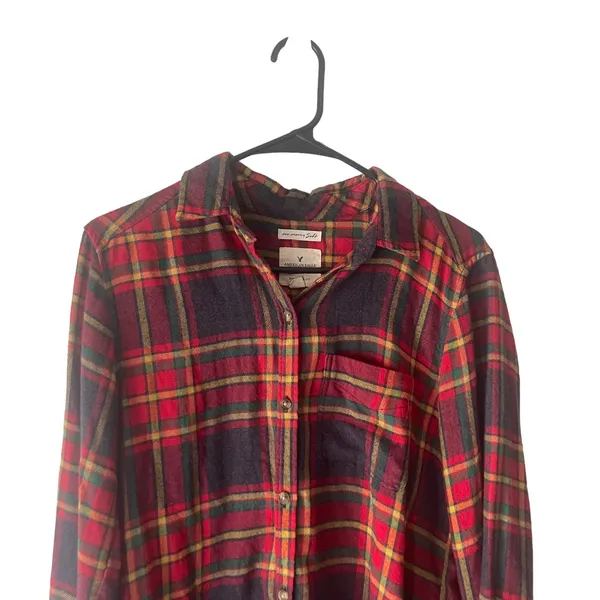 American Eagle Women's Size Small Amazingly‎ Soft Red Plaid Flannel Button Up - Image 2