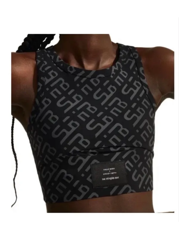 Sweaty Betty Halle Berry Jinx Power Crop Tank Sport Bra Black Geo Print- Size XS - Image 2