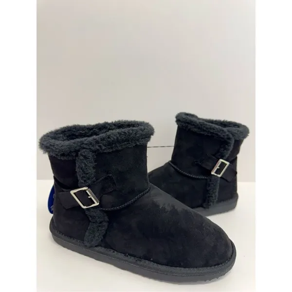 Floopi Mid Calf Winter Boots Size 10 Black Suede Fur Lined Pull On Style‎ NEW - Image 4