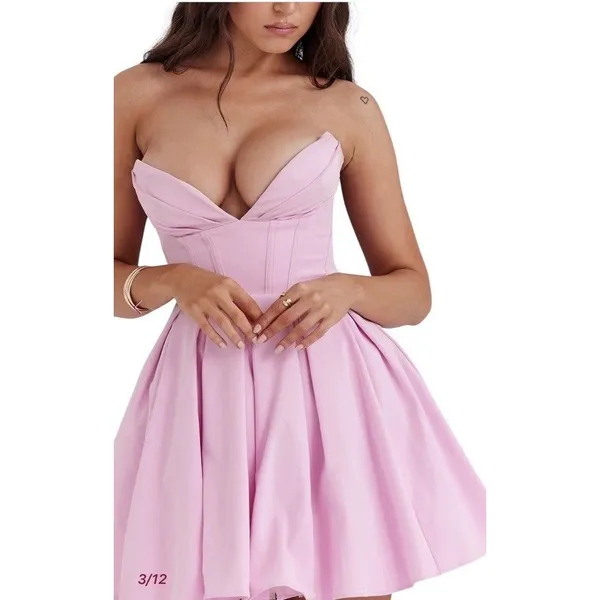 NEW House of CB Mar Cotton Candy Pink Strapless Pirouette Mini Dress Bustier - Image 3