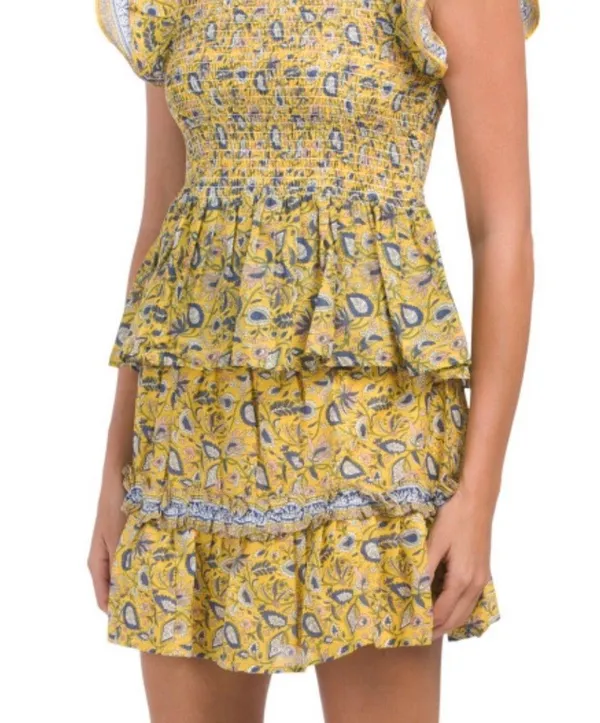 Jennifer and Grace Yellow Floral Tiered Printed Ruffle Sleeve Top & Skirt Set L - Image 2