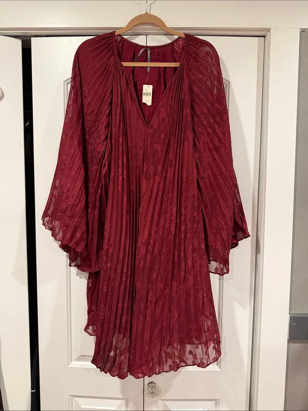 Anthropologie Toulon Pleated Mini Dress Plum Size‎ XL NWT - Image 2