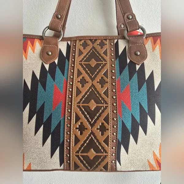 Western Aztec Tapestry‎ Concealed Tribal Carry Tote Bag Ivory - Image 13
