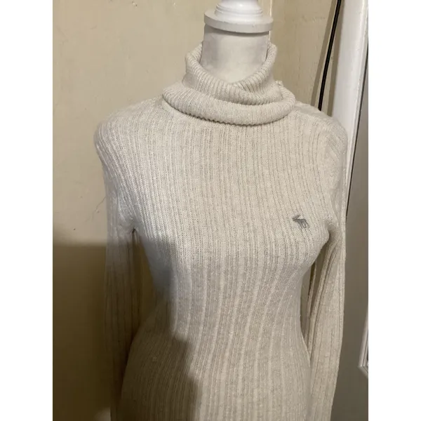 Abercrombie Fitch Womens Ribbed Turtleneck Sweater Cream XS Cozy Warm - Image 2