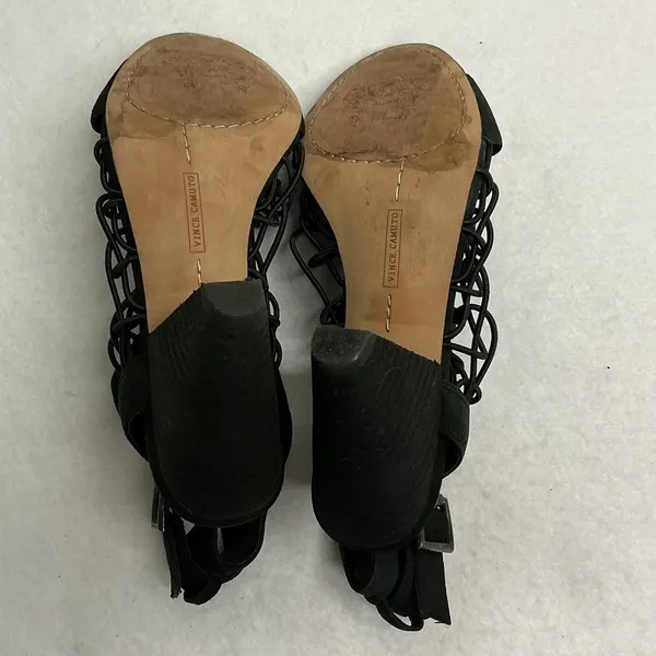Vince Camuto Black Suede Cage Lace Up Block Heel Sandals Women - Image 7