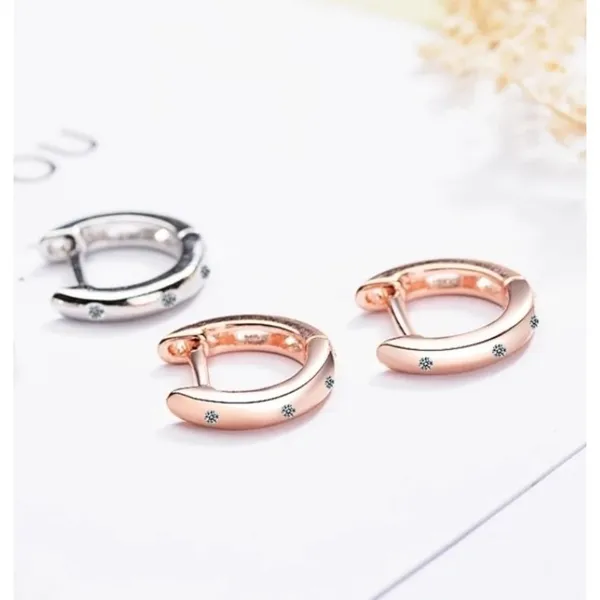 NEW Unisex 14k Rose Gold S925 Huggie Hoop U Shape‎ Simulated Diamond Earrings - Image 8