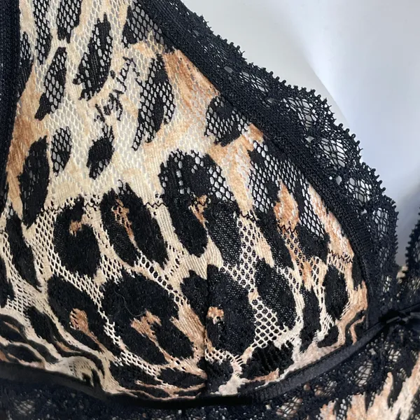 Victoria’s Secret Cheetah Print Lace Mesh Chemise Nightie Black Tan Large - Image 3
