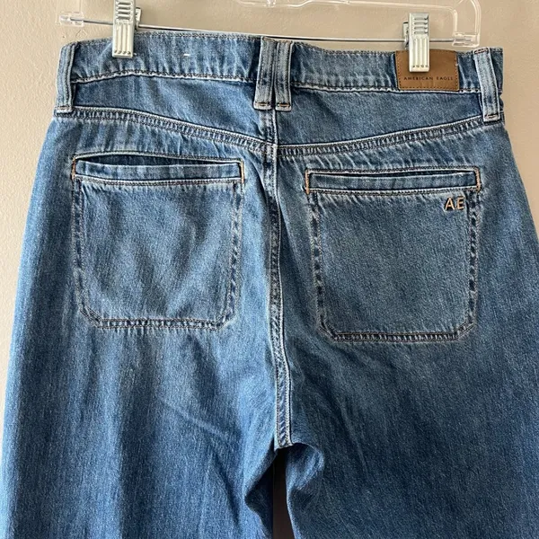 American Eagle Sz 4 Short The Perfect Vintage Wide Leg Selvedge Jeans High Rise‎ - Image 5