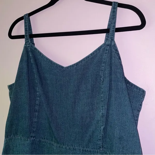 Old Navy Size XL Dark Chambray Denim Mini Dress Babydoll Ruffle Casual Soft Girl - Image 2