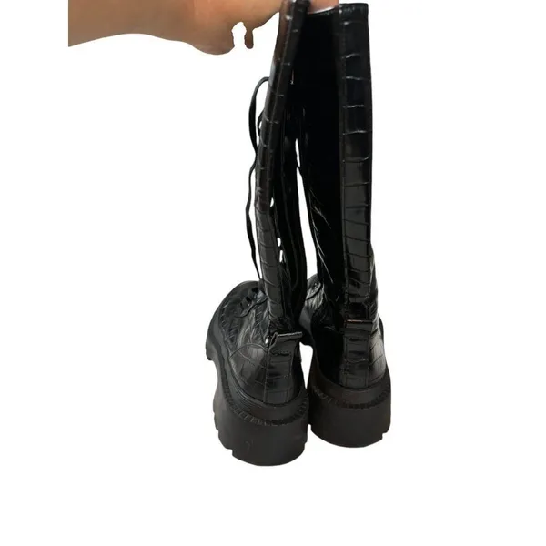 Zara Black Croc-Embossed Lace-Up Combat Boots Size 36 - Image 7