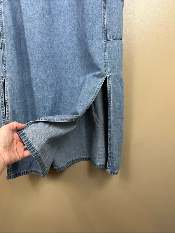 Vintage Denim Jumper Midi Dress M Utility Pockets 100% Cotton 90s Country - Image 9