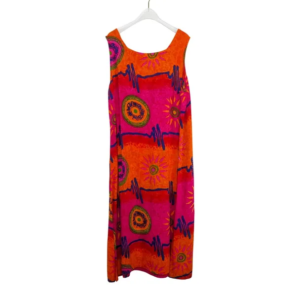 1990s Vintage Phases Bright Colorful Boho Mumu Dress Extra Large Bohemian - Image 3