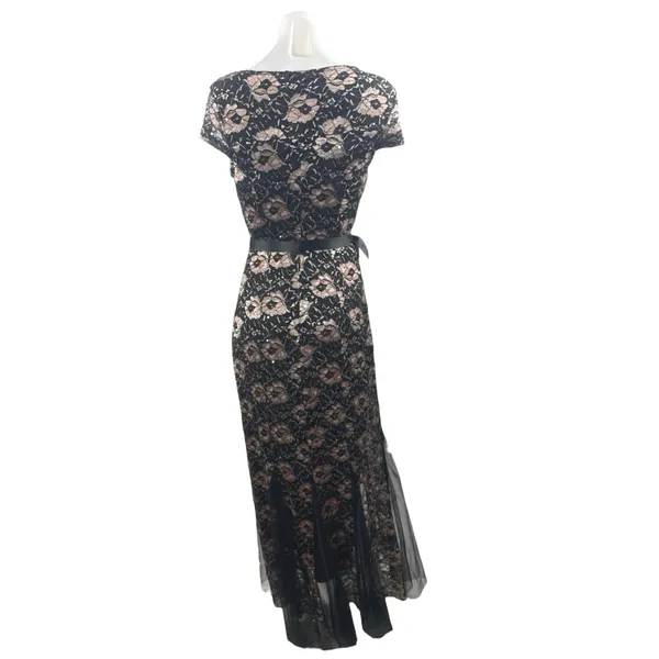 Lovely Grace Floral Lace Sequin Embroidery Overlay Midi Flare A-Line Dress Sz S - Image 3
