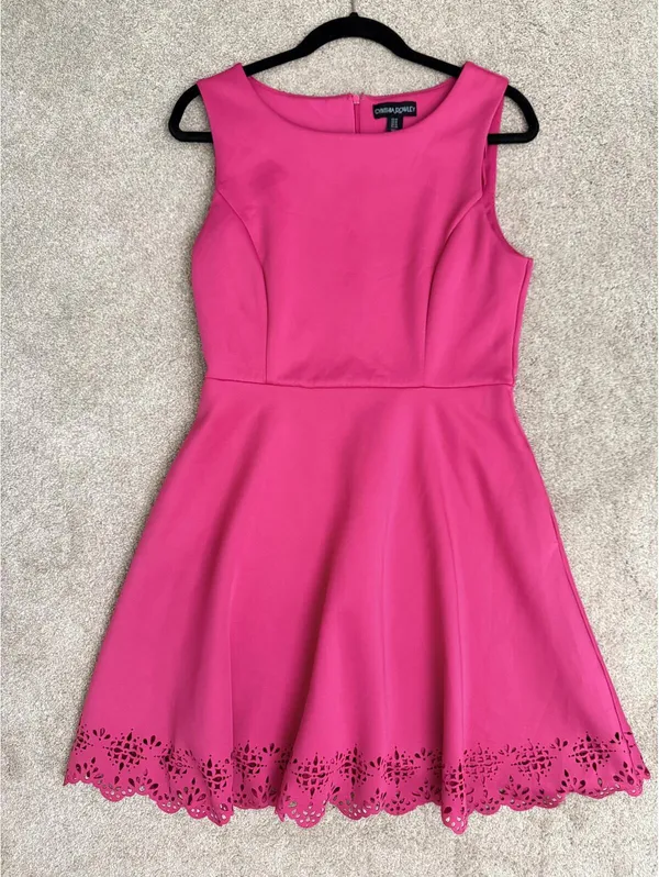 Cynthia Rowley Women's Size 10 Hot Pink Fit & Flare Laser Cut Eyelet Hem Dress - Image 2