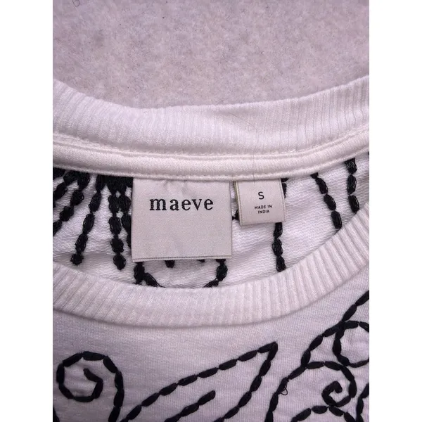 Maeve Puff-Sleeve Embroidered Pullover Top Women Size S White Black Crewneck - Image 2