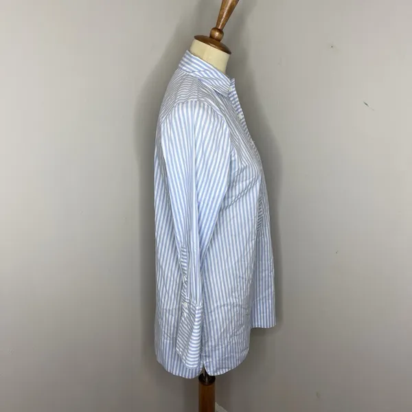CK Bradley Blue White Stripe Cotton Blend Collared Tunic Blouse Medium‎ M - Image 4