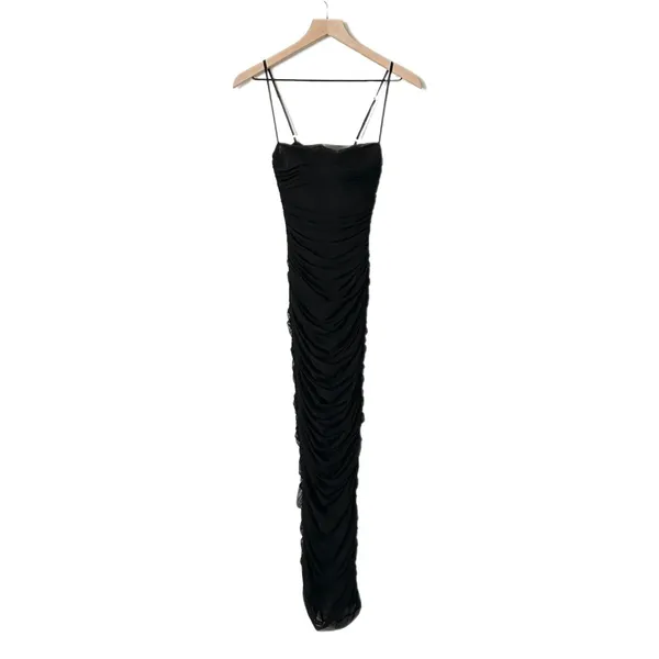 House of CB Fornarina Black Ruched Mesh Maxi Dress Size XS Spaghetti Strap - Image 2