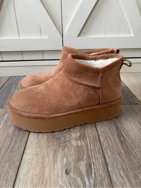 Madden Girl Embrace Suede Slip-On Platform Chestnut Mini Ankle Boots - Image 3