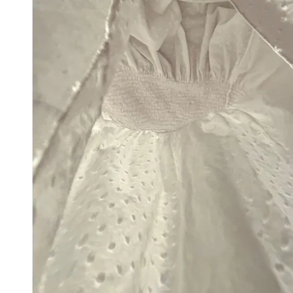 Hill House Home Athena Nap Dress White Swiss Dot Smocked Puff Sleeve‎ Mini Small - Image 8