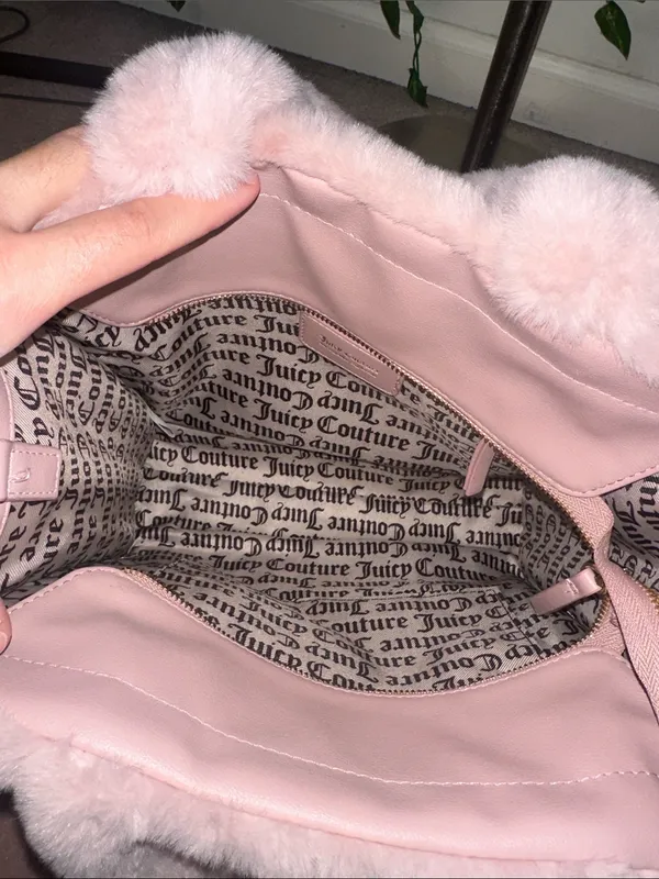 Juicy Couture Pink Let’s Get Cozy Faux Fur Tote Bag Removable Strap With Zipper - Image 4