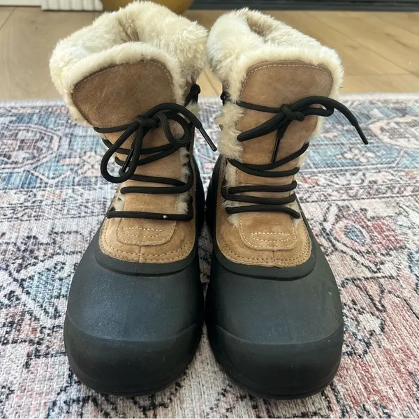 Sorel Snow Angel Winter Boots Rootbeer Tan Black Faux Fut Lace Up Boots Size 11 - Image 9